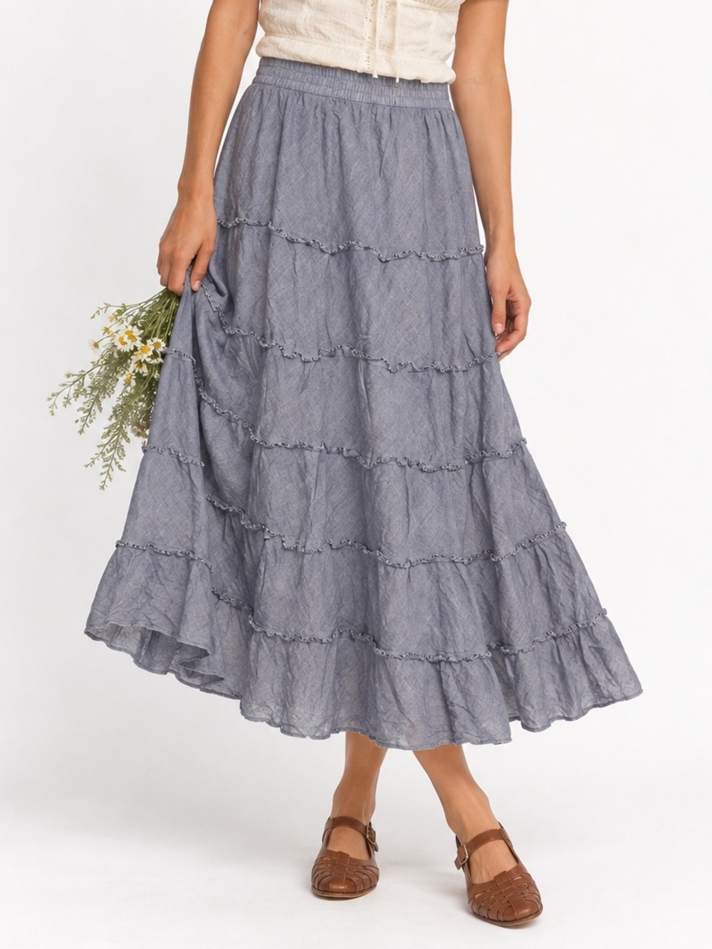 Studio West Apparel Vintage 90s Tiered Chambray Skirt